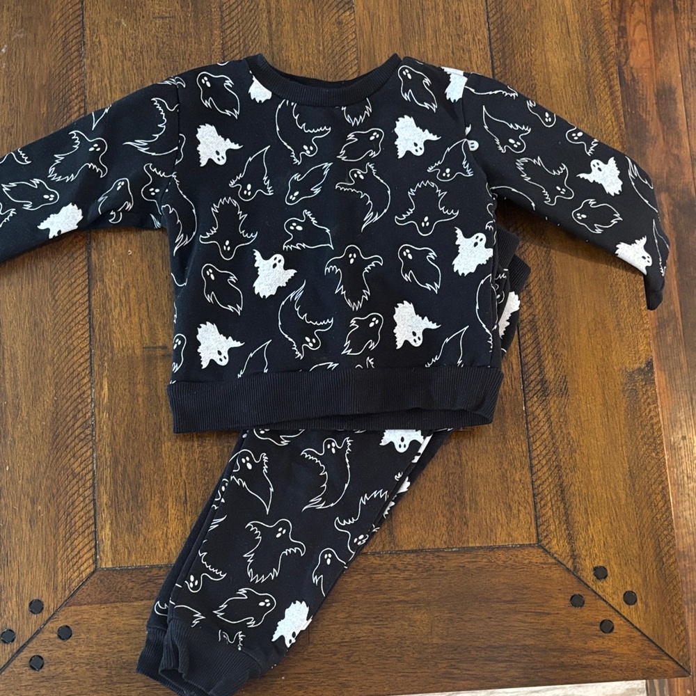 Black Ghost Print Pajama Set